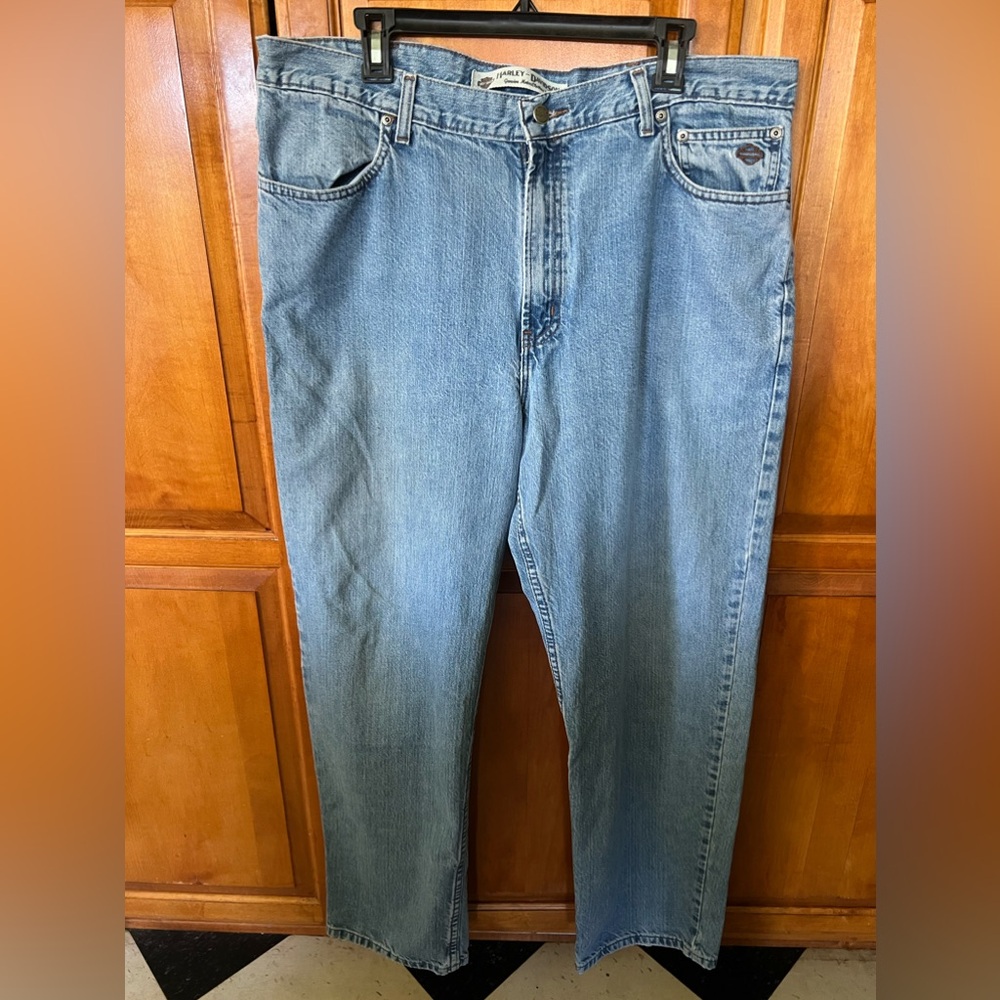 Harley Davidson jeans. Mens but I used to wear them.